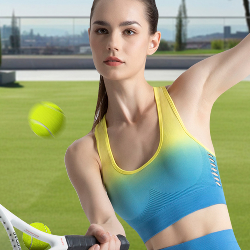 Colorful Seamless One-Piece Woven Sports Bra With Coaster, Can Be Worn Outside, Hanging Dye Gradient Hollow Design Trendy Style