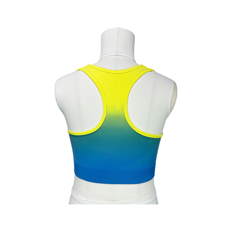 Colorful Seamless One-Piece Woven Sports Bra With Coaster, Can Be Worn Outside, Hanging Dye Gradient Hollow Design Trendy Style