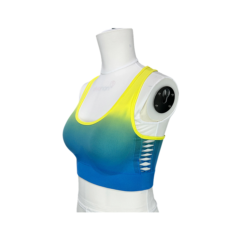 Colorful Seamless One-Piece Woven Sports Bra With Coaster, Can Be Worn Outside, Hanging Dye Gradient Hollow Design Trendy Style